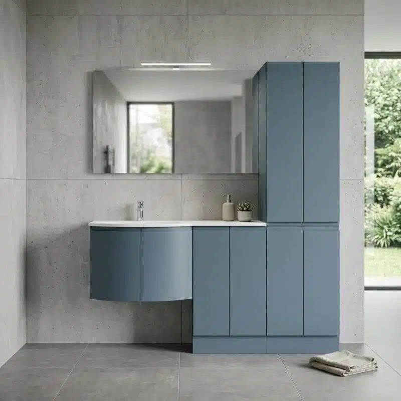 Mobile bagno curvo Arcom Soul Ceruleo con colonna 170 cm laccato opaco
