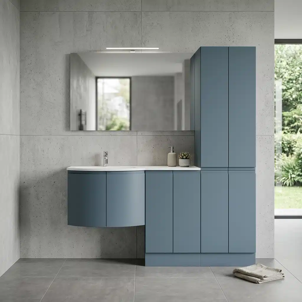 Mobile bagno curvo Arcom Soul Ceruleo con colonna 170 cm laccato opaco