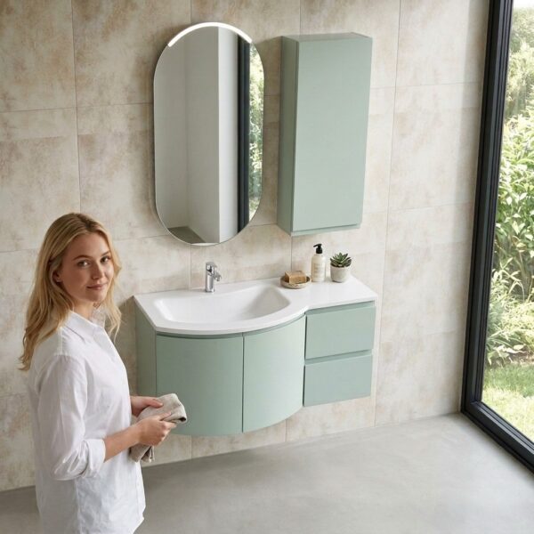 Mobile bagno curvo Arcom Soul The' Verde con pensile 106 cm laccato opaco