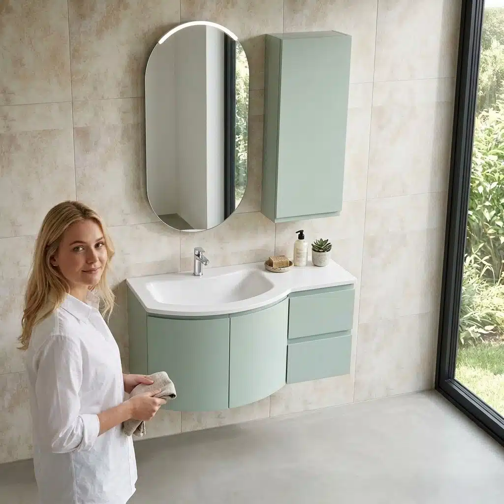 Mobile bagno curvo Arcom Soul The' Verde con pensile 106 cm laccato opaco