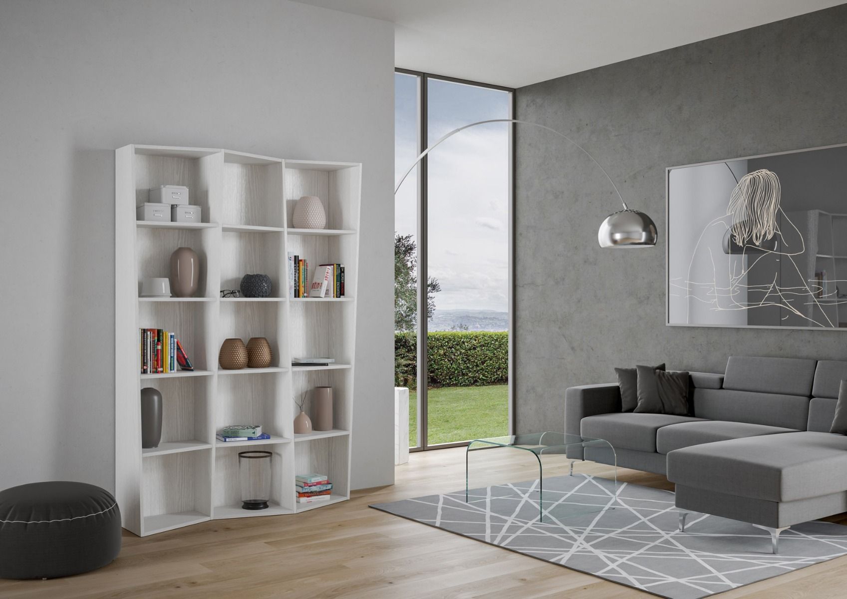 Libreria moderna Trek 3 elementi bianco frassino L.137 P.35 H.200 cm 2 Libreria moderna Trek 3 elementi bianco frassino