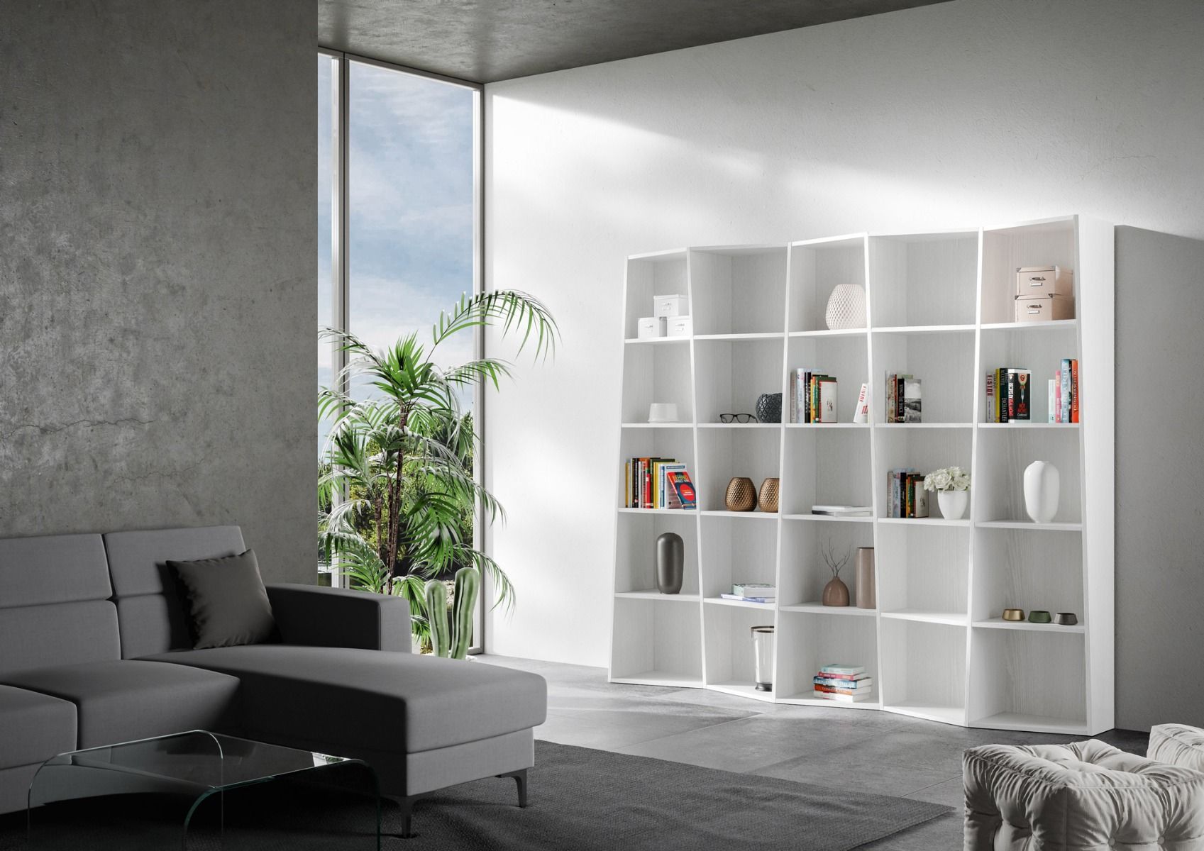 Libreria moderna Trek 5 elementi bianco frassino L.227 P.35 H.200 cm 2 Libreria moderna Trek 5 elementi bianco frassino