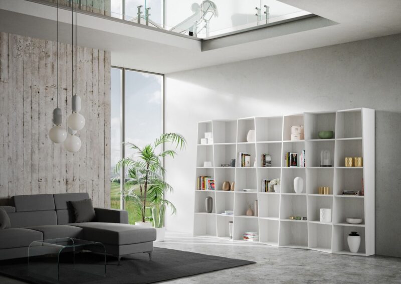Libreria moderna Trek 7 elementi bianco frassino