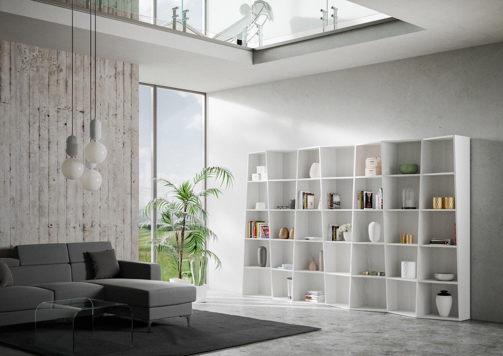 Libreria moderna Trek 7 elementi bianco frassino L.317 P.35 H.200 cm 2 Libreria moderna Trek 7 elementi bianco frassino
