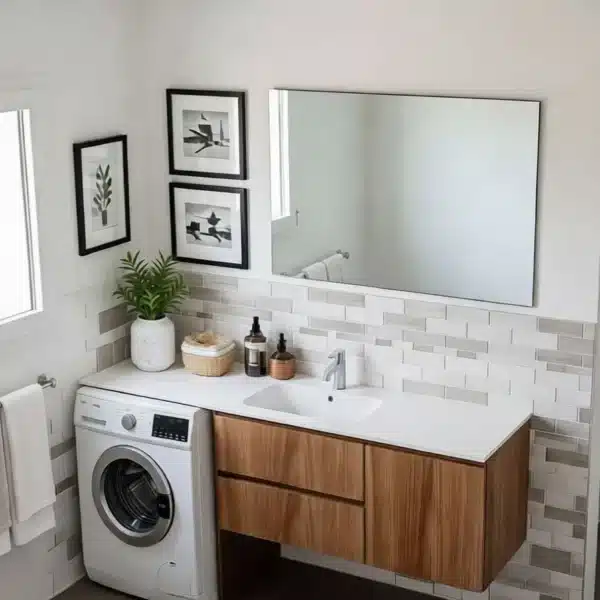 Mobile Bagno Lavanderia 191 cm Compab B Go effetto legno Cinnamon con vano lavatrice