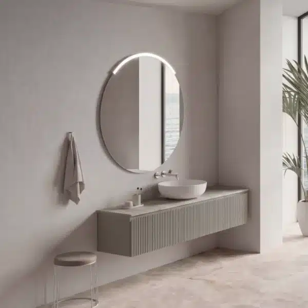 Composizione bagno cannettata 180 cm Serie X Compab con lavabo da appoggio e specchio tondo