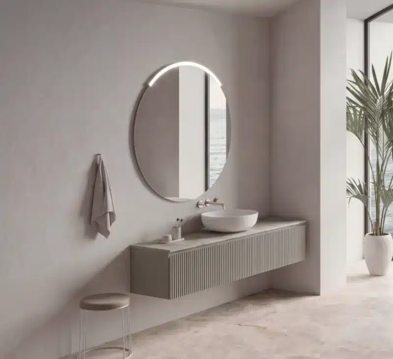 Composizione bagno cannettata 180 cm Serie X Compab con lavabo da appoggio e specchio tondo