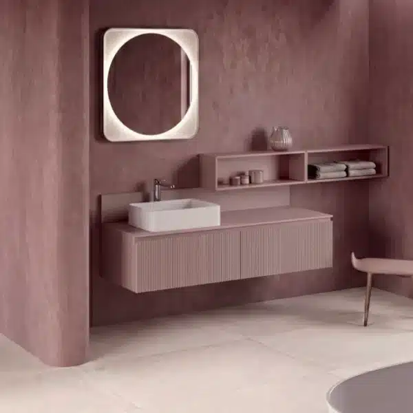 Composizione bagno cannettata 170 cm Serie X Compab con alzatina, elementi a giorno e specchio