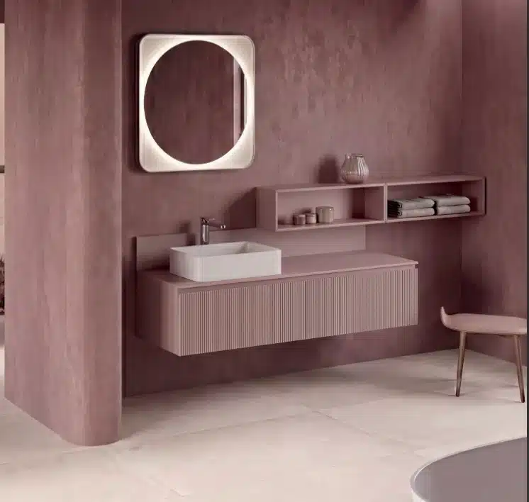 Composizione Bagno Cannettata 170 cm Compab Serie X 1 Composizione bagno cannettata 170 cm Serie X Compab con alzatina, elementi a giorno e specchio