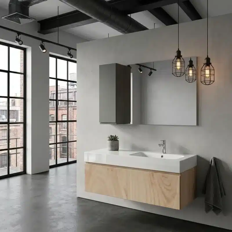 Mobile bagno 120 cm Compab B Go con lavabo in Mineralguss e pensile in finitura Brina