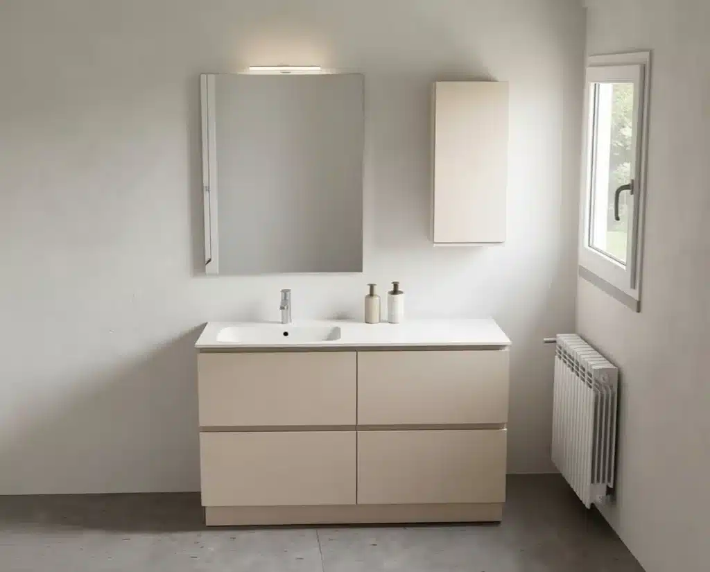 Mobile bagno 140 cm a terra laccato Rugiada Compab B Go con specchio e pensile