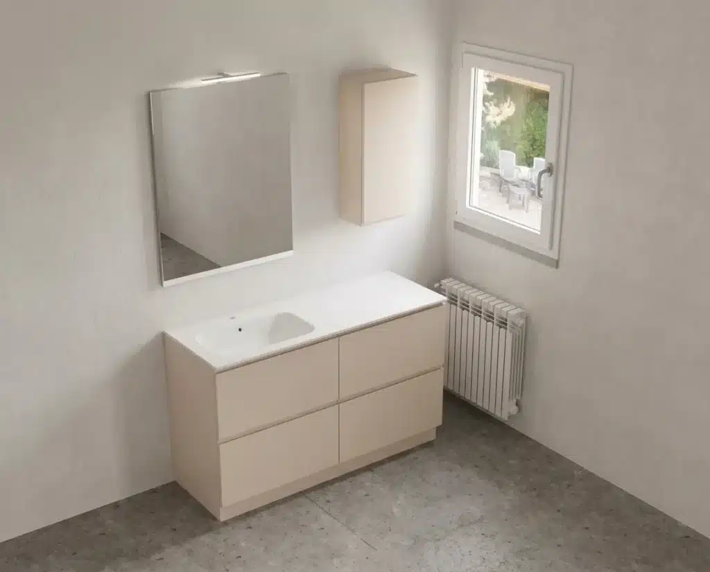 Mobile bagno 140 cm a terra Compab B Go, vista laterale con pensile 35 cm