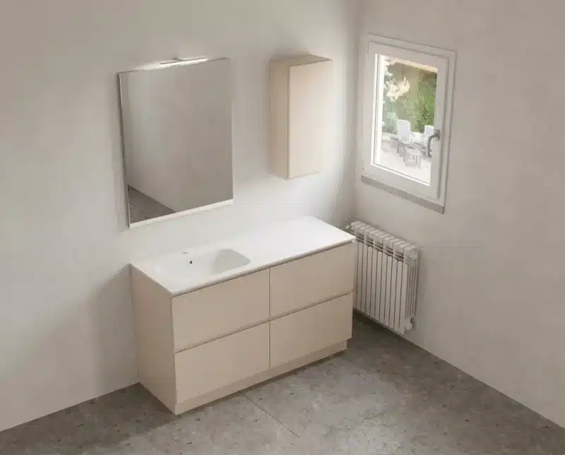 Mobile bagno 140 cm a terra Compab B Go, vista laterale con pensile 35 cm