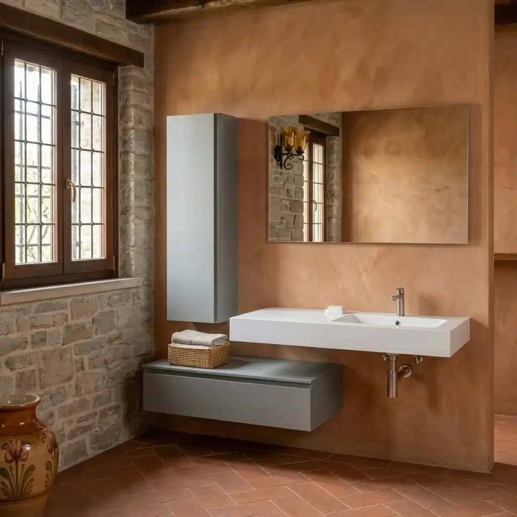Mobile Bagno 190 cm Sospeso con Colonna e Specchio Compab B Go 1 Mobile bagno 190 cm sospeso finitura Gesso con lavabo, colonna e specchio Compab B Go
