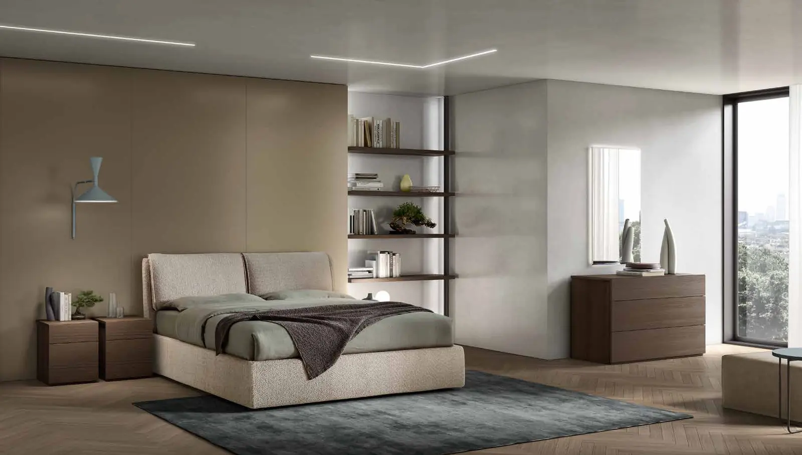 Foto del catalogo Maronese: letto Ester in tessuto Sogno 401, gruppo Brio in Rovere Thea.